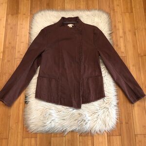Sundance Brown Grunge Minimalist Frayed Asymmetrical Hem Zip Up Jacket size 12